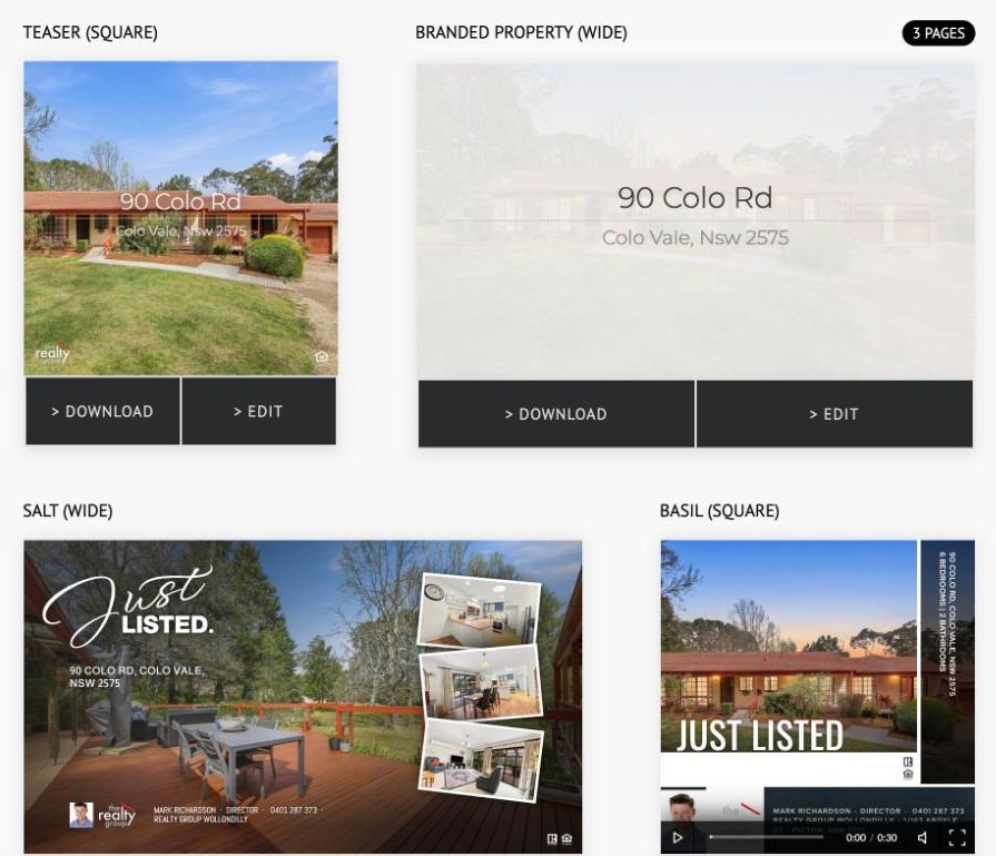 Teaser and property slideshow videos in several styles, branded and unbranded